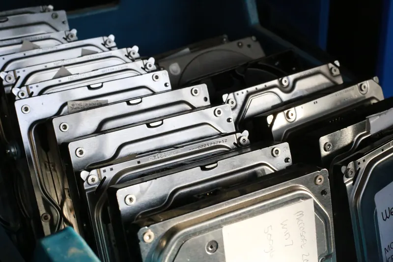 Stack of hard drives wiped on collection