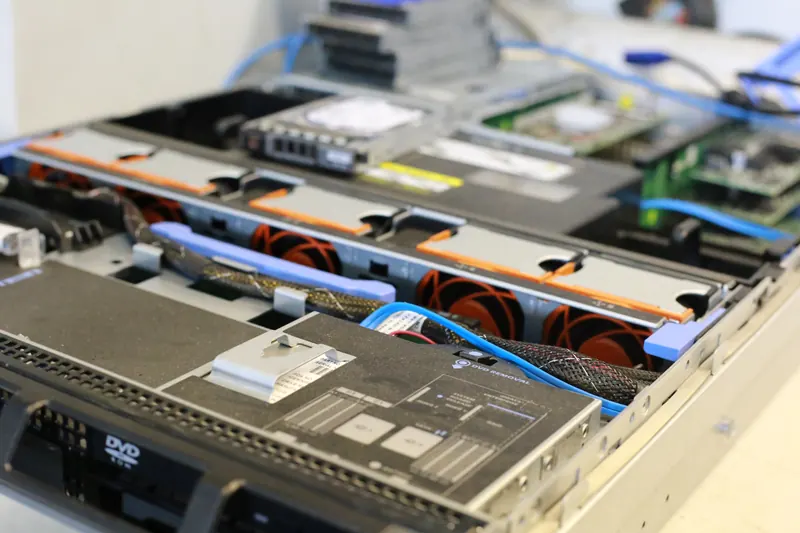 Rack servers awaiting data destruction