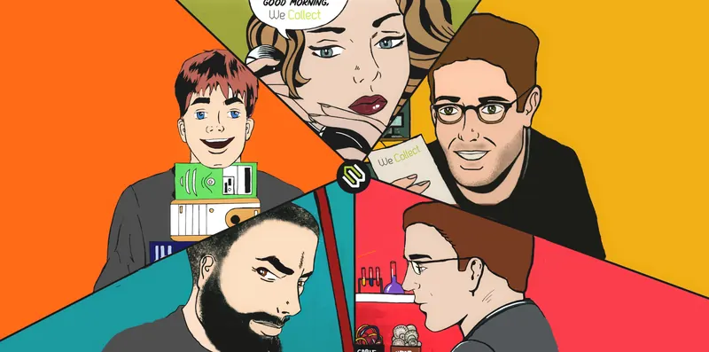Pop-art illustration of the We Collect family team